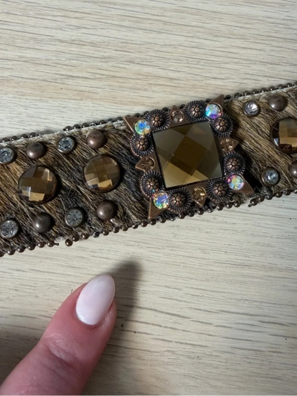 Nocona Size L Western Rodeo Rhinestone Jewel Embellished Calf Hair Leather‎ Belt